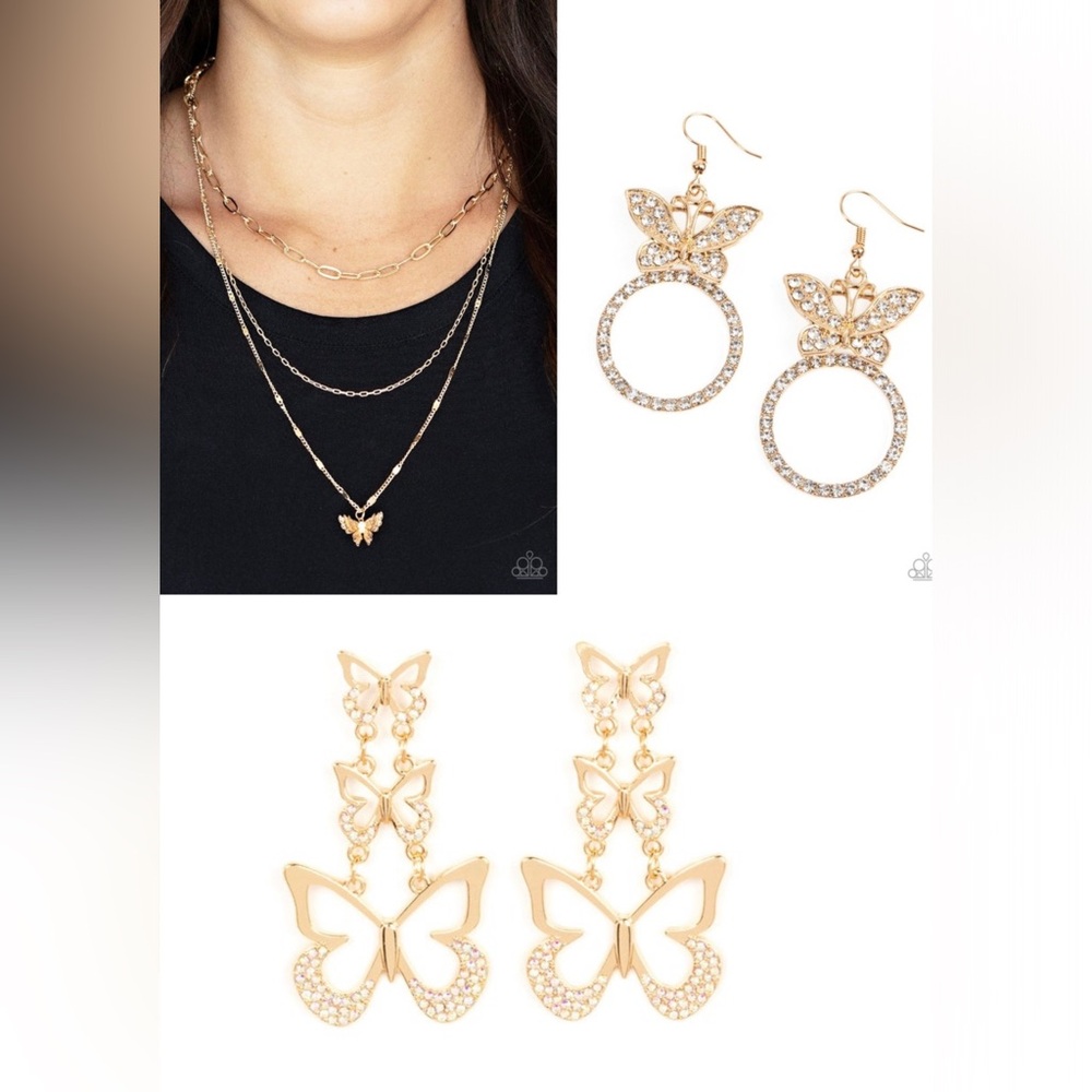 💎🎉2x HP🎊🆕Gold Butterfly Paparazzi Jewelry Bundle